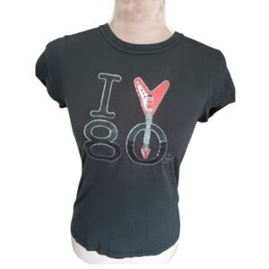 Mighty Fine – I Love the 80s Rock Graphic Tee Black Retro Y2K~Medium (Juniors)